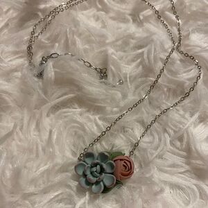 Succulent Polymer Clay Necklace on Silver Chain